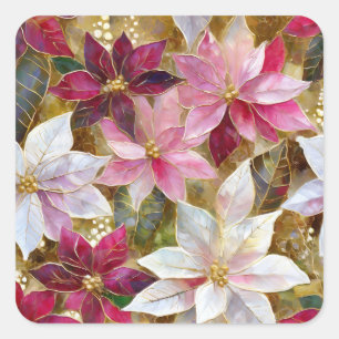 Sticker Carré Or Bourgogne Bronze Rose Rouge Blanc Poinsettia