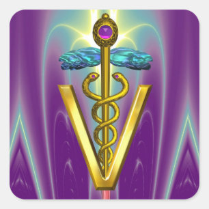 Sticker Carré OR CADUCUS SYMBOLE VÉTÉRINAIRE Purple Vert