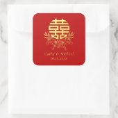 Sticker Carré Or double bonheur cercle fleur couronne chinois (Sac)