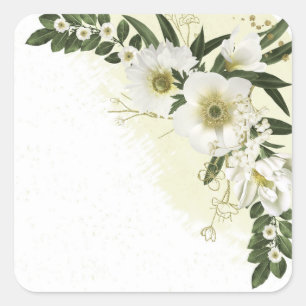 Sticker Carré or et fleurs blanches verdure mariage