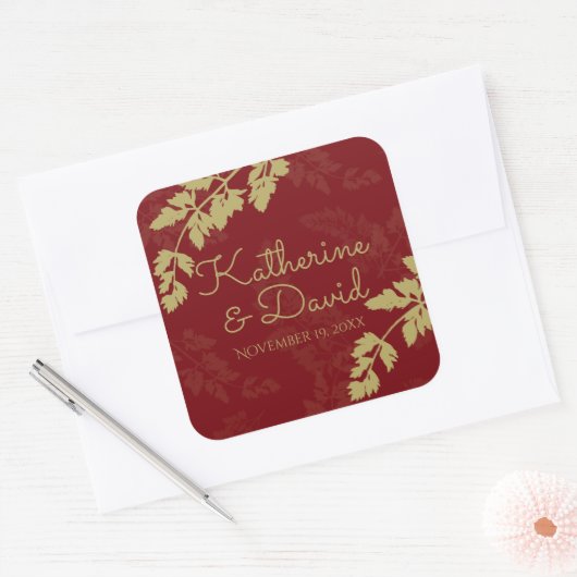 Sticker Carré Or Feuille (Enveloppe)