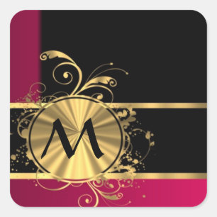 Sticker Carré Or magenta et monogramme noir