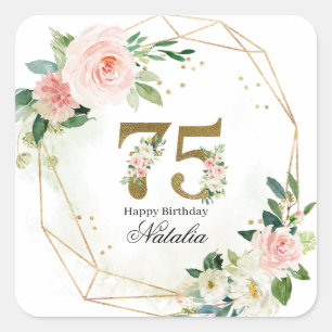 Sticker Carré Or personnalisé Or & Floral 75e anniversaire