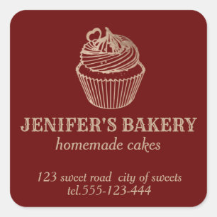 Sticker Carré Or rose cupcakes et sucreries maison