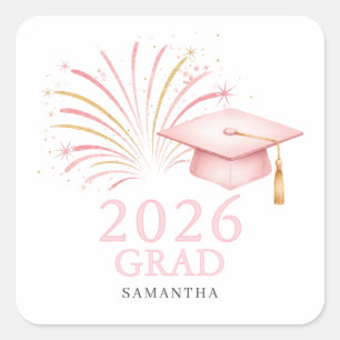 Sticker Carré Or Rose Moderne 2026 Diplômé