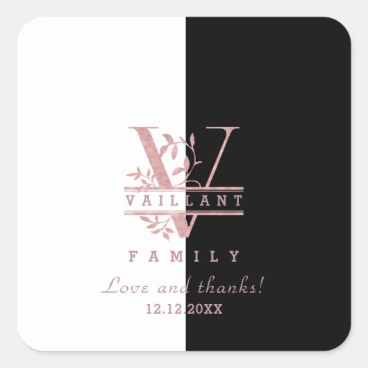 Sticker Carré Or rose moderne monogramme personnalisé V (Devant)