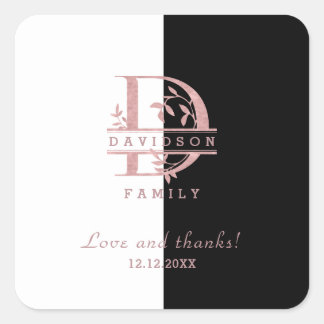 Sticker Carré Or rose moderne personnalisé avec monogramme sépar