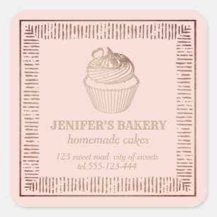 Sticker Carré Or Rose vintage cupcakes et sucreries maison