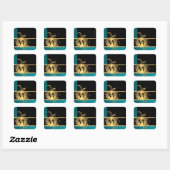 Sticker Carré or vert turquoise et monogramme noir (Feuille)
