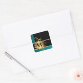 Sticker Carré or vert turquoise et monogramme noir (Enveloppe)