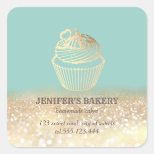 Sticker Carré Or vintage cupcakes et sucreries maison