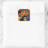 Sticker Carré Orange, Bleu, Vert, Black Digital Fluid Art (Sac)