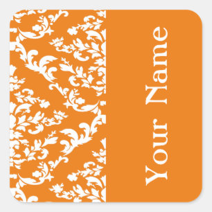 Sticker Carré Orange Bold Damask à Emporiomoffa avec nom