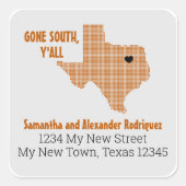 Sticker Carré Orange Brûlé Est Parti Sud, Y'All Moving (Devant)