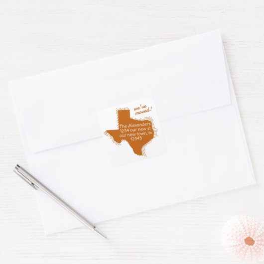 Sticker Carré Orange brûlé Nous avons déménagé - Texas émaillé M (Enveloppe)