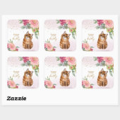 Sticker Carré Orange Cat Illustration Joyeux Anniversaire Fille (Feuille)