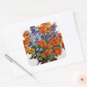 Sticker Carré Orange Chrysanthèmes (Enveloppe)