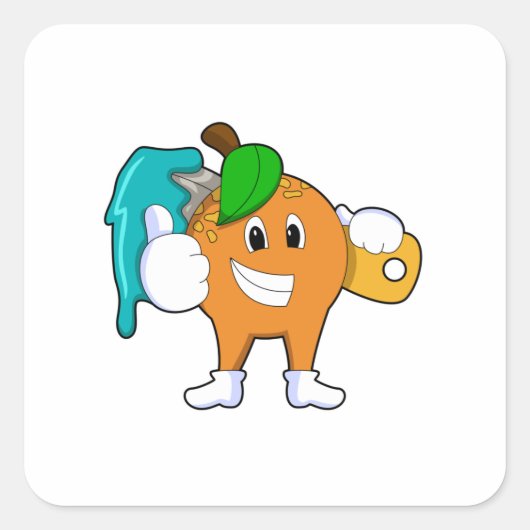 Sticker Carré Orange comme Peintre avec pinceau (Devant)