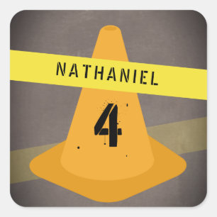Sticker Carré Orange Cone Attention Construction Bande Anniversa