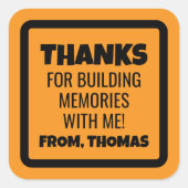 Sticker Carré Orange Construction Birthday (Devant)