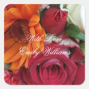 Sticker Carré Orange Daisy Fleur Rouge Roses Floral Bouquet