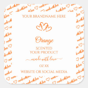 Sticker Carré Orange et blanc Mots Cloud Produit Coeurs Étiquett