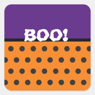 Sticker Carré Orange et Noir à pois "BOO" Halloween