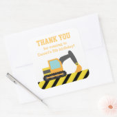 Sticker Carré Orange Excavator Construction Enfants Fête Anniver (Enveloppe)