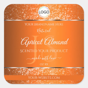 Sticker Carré Orange Logo Argent Initiales Parties scintillant É
