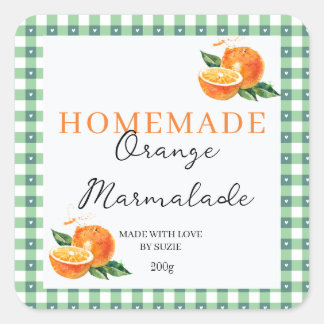 Sticker Carré Orange Marmalade Jar Label Personalized Gingham 