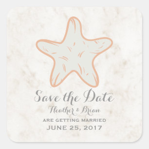 Sticker Carré Orange Rustic Starfish Enregistrer la date