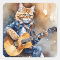 Orange Tabby Cat Rock Star Jouer Guitare Acoustiqu