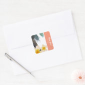 Sticker Carré Orange Tropical Palm Tree & Plumeria Summer Party (Enveloppe)