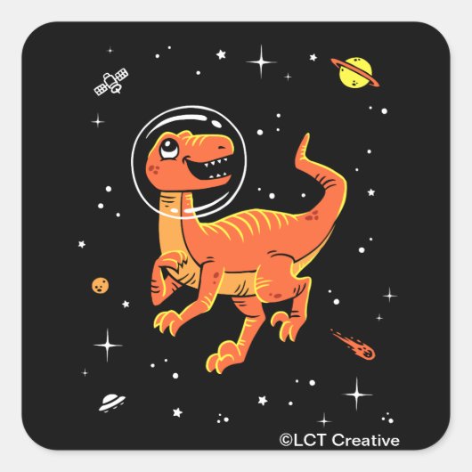 Sticker Carré Orange Tyrannosaurus Dinos Dans L'Espace (Devant)