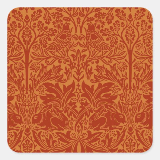Sticker Carré Orange William Morris Oiseaux et fleurs (Devant)