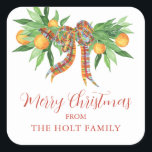 Sticker Carré Oranges d'aquarelle Plaid Bow Christmas<br><div class="desc">PreppyPrint.com - Célébrez Noël avec style! Ajoutez votre touche personnalisée à ces autocollants. Transférez aussi ce design sur les produits de votre choix ! Veuillez visiter mon magasin de créateurs,  PreppyPrint.com,  pour la coordination des articles.</div>