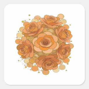 Sticker Carré Oranges ÉCLATANTES ROSES ORANGES ET ÉTOILES DORÉES