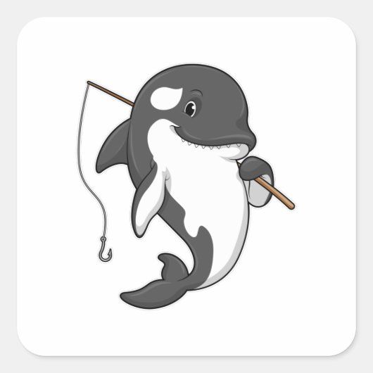 Sticker Carré Orca comme Fisher avec une barre de pêche (Devant)