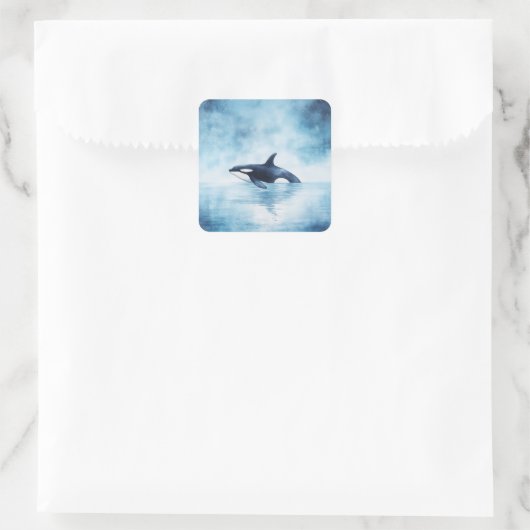 Sticker Carré Orca nager à travers un océan étoilé (Sac)