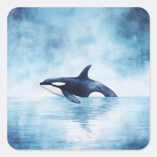 Sticker Carré Orca nager à travers un océan étoilé (Devant)