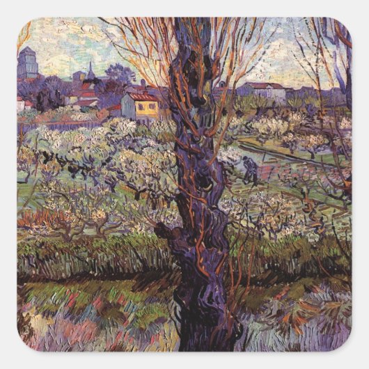 Sticker Carré Orchard à Blossom, Arles par Vincent van Gogh (Devant)