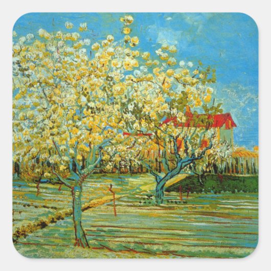 Sticker Carré Orchard à Blossom par Vincent van Gogh (Devant)