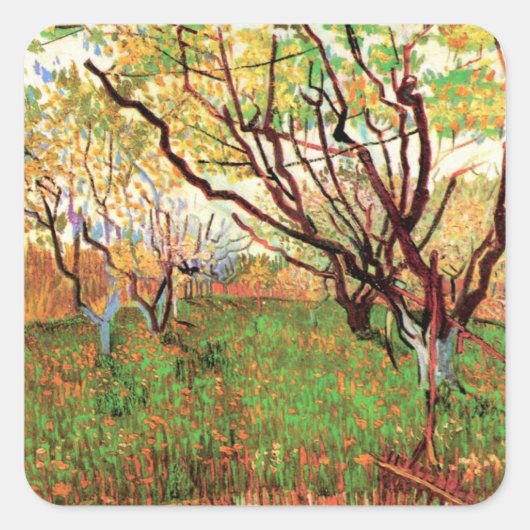 Sticker Carré Orchard à Blossom par Vincent van Gogh (Devant)