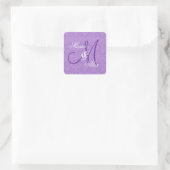 Sticker Carré Orchidée violet Mariage damassé Monogramme S530A (Sac)