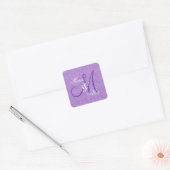 Sticker Carré Orchidée violet Mariage damassé Monogramme S530A (Enveloppe)