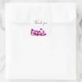 Sticker Carré Orchidée violette avec pierre sur blanc merci (Sac)