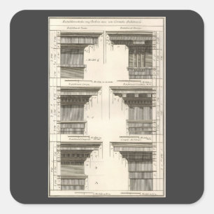 Sticker Carré Ordres d'architecture, Entablatures Vintages