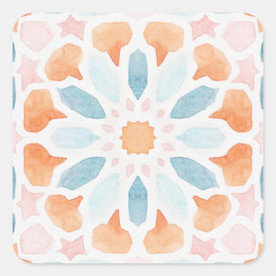 Sticker Carré Oreiller de style marocain en bleu et orange style
