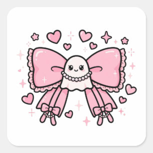 Sticker Carré Oreiller jeté à nœud rose Coquette