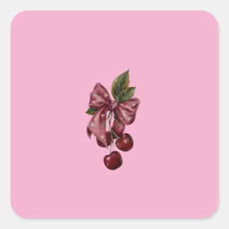 Sticker Carré Oreiller lombaire à ruban rose Coquette Cherry